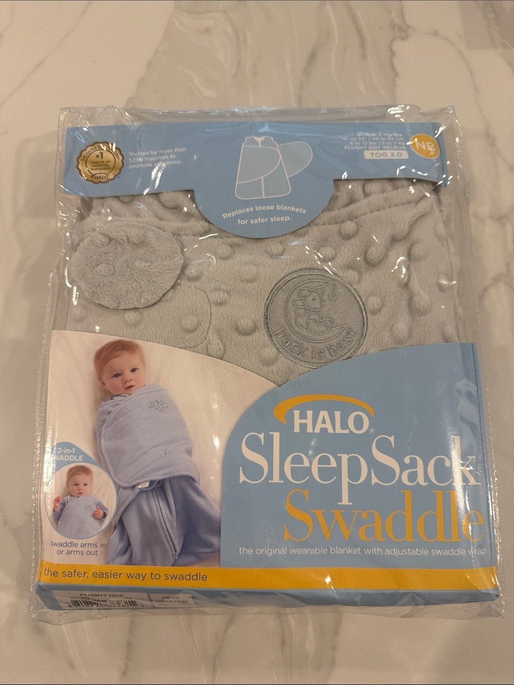 HALO SleepSack Swaddle - NB Birth to 3 Months Plushy Dot Velboa (6-12 lbs)